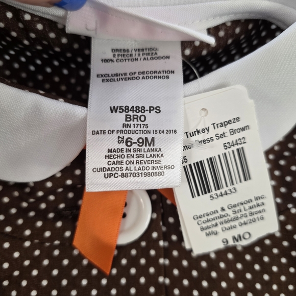 Bonnie Baby Turkey Trapeze 2-Piece Dress Set Brown Polka Dot 6–9M Thanksgiving - Picture 5 of 9